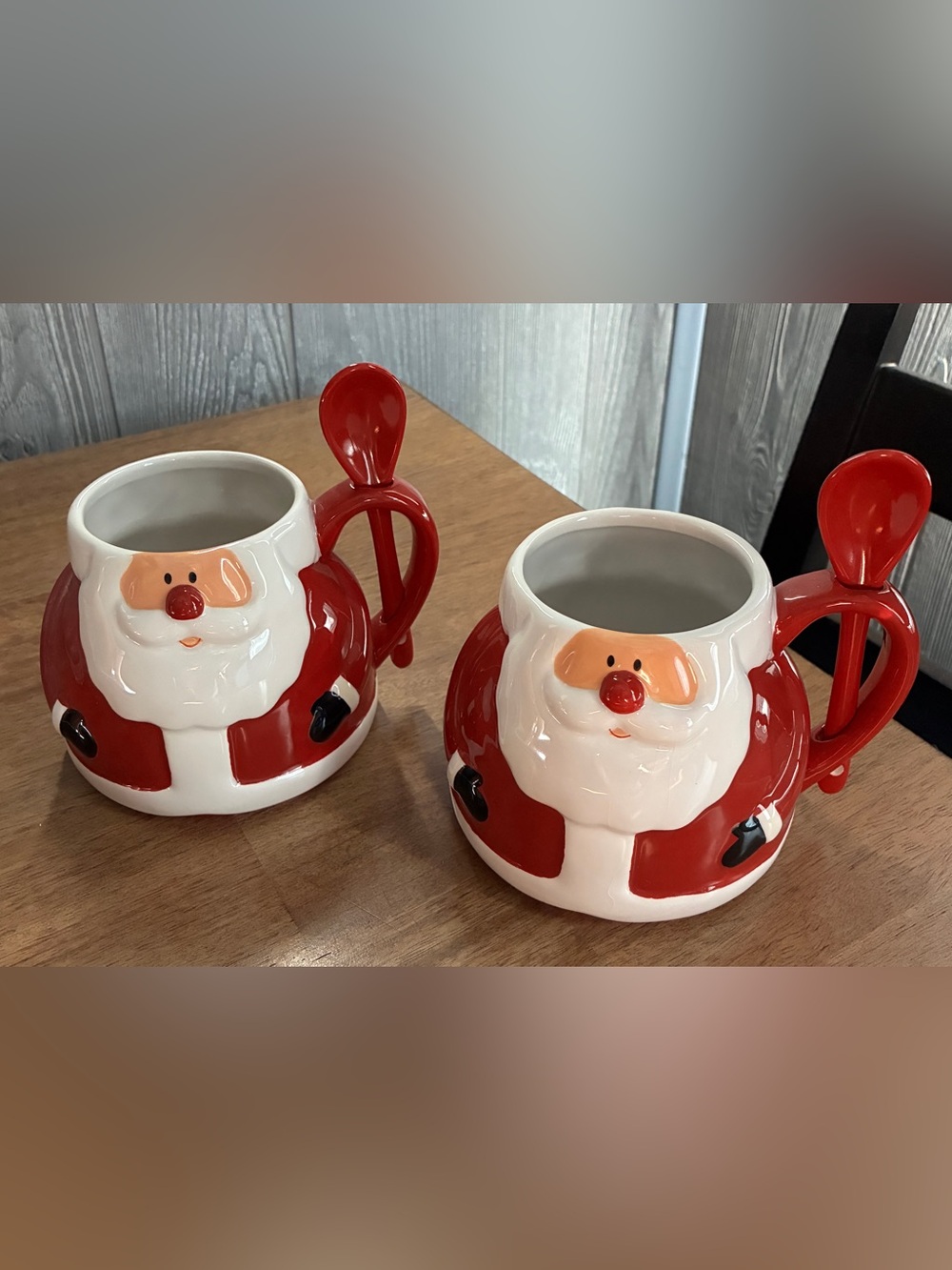 2 vintage Avon "Christmas Cheer" Santa Claus mugs with spoon 4”